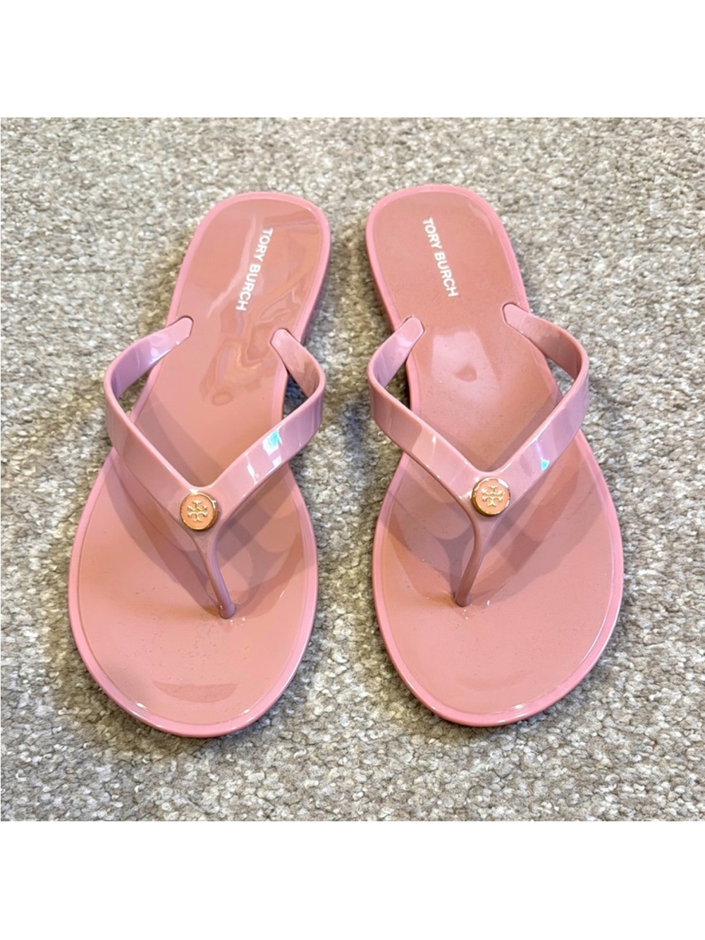 Tory Burch Glossy Pink Logo Flip Flop Sandals Size 9